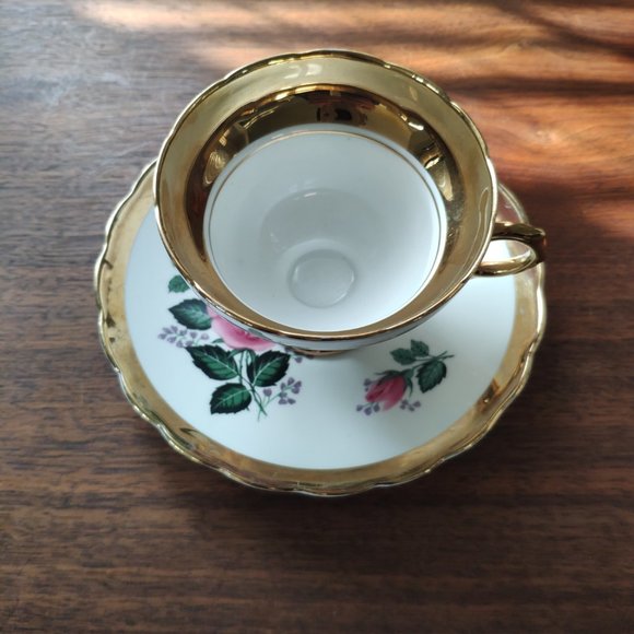 Rosina Gilt Tea Cup, England Gold Gilded Pink Roses, VTG Bone China - Picture 2 of 14